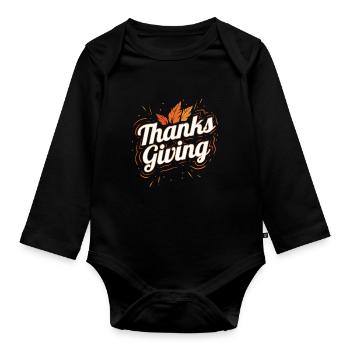 Brown Leaves Logo for Thanksgiving - Baby Bio-Langarm-Body - Schwarz - Vorne