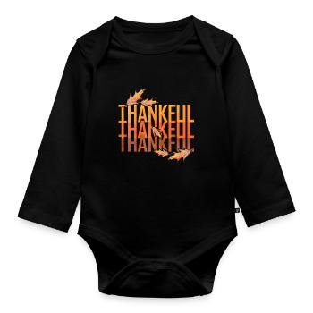 Logo Thankful Vintage Brown Leaves Thankful pour - Body Bébé bio manches longues - noir - Devant