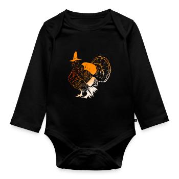 Stylized Turkey With A Pilgrims Hat For - Baby Bio-Langarm-Body - Schwarz - Vorne