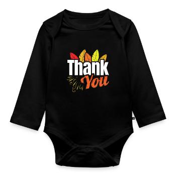 Thank You Logo with Colored Feathers Thanksgiving - Baby Bio-Langarm-Body - Schwarz - Vorne