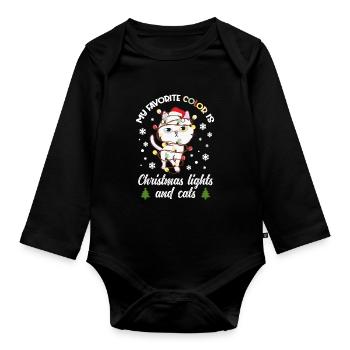 my favorite color is christmas lights and cats - Baby Bio-Langarm-Body - Schwarz - Vorne