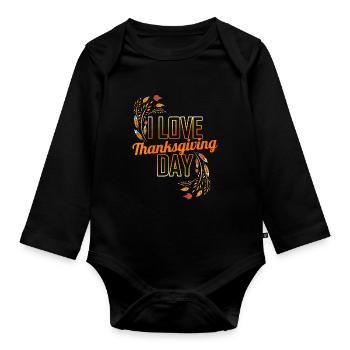 Feathers Leaves I Love Thanksgiving Day - Baby Bio-Langarm-Body - Schwarz - Vorne