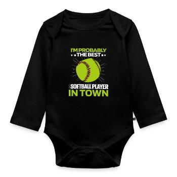 Softball - Baby Bio-Langarm-Body - Schwarz - Vorne