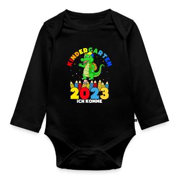Kindergarten 2023 Ich Komme Kindergartenstart Kita - Baby Bio-Langarm-Body - Schwarz - Vorne