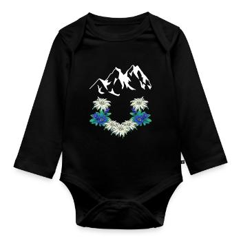 Autriche Suisse Montagnes Montagnes Gentiane Edelweiss - Body Bébé bio manches longues - noir - Devant