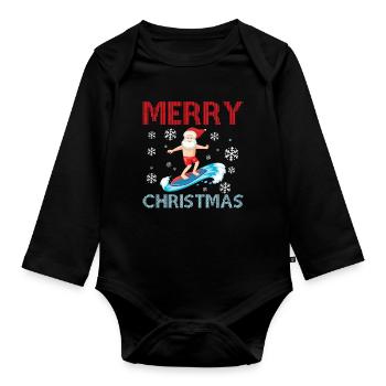 Frohe Weihnachten - Surfing Santa Claus - Baby Bio-Langarm-Body - Schwarz - Vorne
