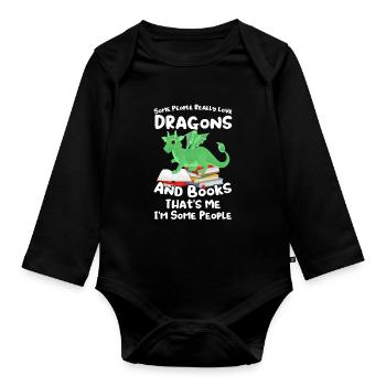 Drache Drache und Buch Drachenliebhaber Geschenk - Baby Bio-Langarm-Body - Schwarz - Vorne