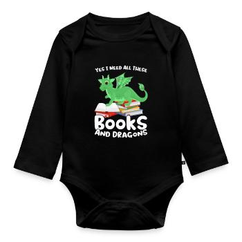 Drache Drache und Buch Drachenliebhaber Geschenk - Baby Bio-Langarm-Body - Schwarz - Vorne