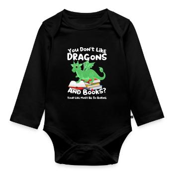 Drache Drache und Buch Drachenliebhaber Geschenk - Baby Bio-Langarm-Body - Schwarz - Vorne