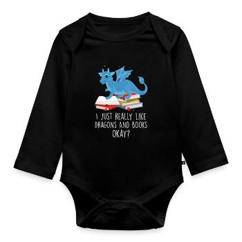 Drache Drache und Buch Drachenliebhaber Geschenk - Baby Bio-Langarm-Body - Schwarz - Vorne