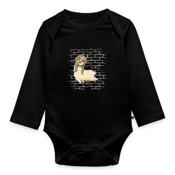 Lama Llama Sonnenbrillenschal - Baby Bio-Langarm-Body - Schwarz - Vorne