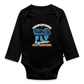 Flugbegleiter Stewardess Paar - Baby Bio-Langarm-Body - Schwarz - Vorne