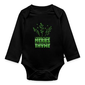 Herbal saying - thyme puns - Organic Longsleeve Baby Bodysuit - black - Front