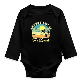 The holiday starts on the beach - summer holidays - Organic Longsleeve Baby Bodysuit - black - Front