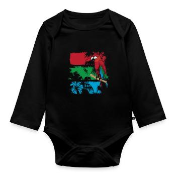 Colorful parrot on a branch - Organic Longsleeve Baby Bodysuit - black - Front