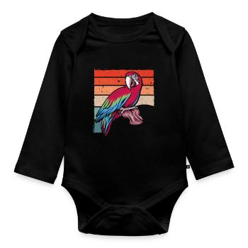Parrot vintage on a branch - Organic Longsleeve Baby Bodysuit - black - Front