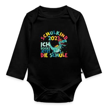 Schulanfang 2023 Dino Dinosaurier Einschulung Schu - Baby Bio-Langarm-Body - Schwarz - Vorne