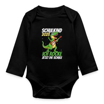 Schulanfang 2023 Dino Dinosaurier Einschulung Schu - Baby Bio-Langarm-Body - Schwarz - Vorne