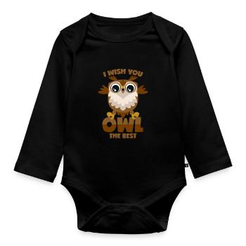 Jeu de mots hibou - Body Bébé bio manches longues - noir - Devant