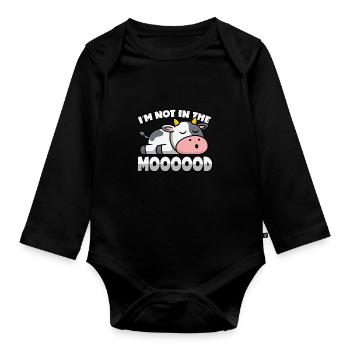 Cow is tired and not in the mood - Organic Longsleeve Baby Bodysuit - black - Front