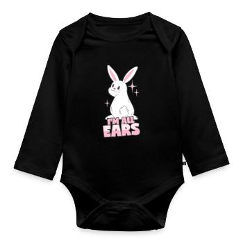 Rabbit: I'm all ears - Organic Longsleeve Baby Bodysuit - black - Front