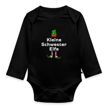 Kleine Schwester Elfe Geschwister Geschenk - Baby Bio-Langarm-Body - Schwarz - Vorne