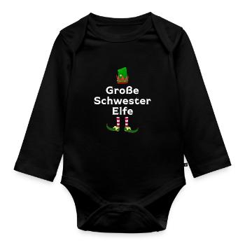 Große Schwester Elfe Geschwister Geschenk - Baby Bio-Langarm-Body - Schwarz - Vorne