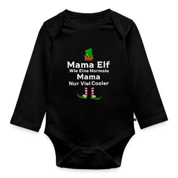 Mutter Elfe Mama Elf Geschenk - Baby Bio-Langarm-Body - Schwarz - Vorne