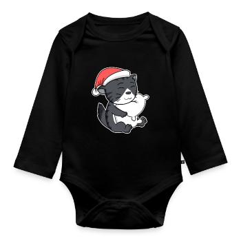 Chat de forêt norvégien Chat Noël endormi - Body Bébé bio manches longues - noir - Devant