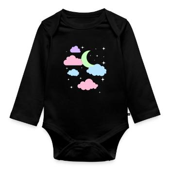 Niedlicher Pastel Goth Mond Wolken Kawaii - Baby Bio-Langarm-Body - Schwarz - Vorne