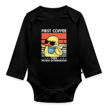 Ente Kaffee-Sonnenbrille - Baby Bio-Langarm-Body - Schwarz - Vorne