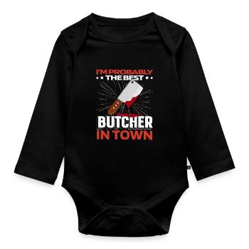 Boucher boucher boucher - Body Bébé bio manches longues - noir - Devant