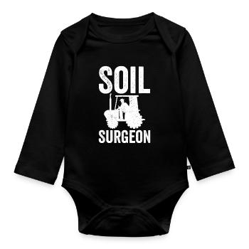 Soil Surgeon Landwirt Landwirtschaft - Baby Bio-Langarm-Body - Schwarz - Vorne