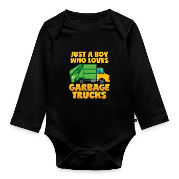 Juste un garçon qui aime les camions à ordures - Body Bébé bio manches longues - noir - Devant