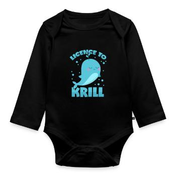 Jeux de mots sur les baleines - permis de manger du krill - Body Bébé bio manches longues - noir - Devant