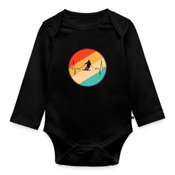 Ski Rétro Heartbeat - Body Bébé bio manches longues - noir - Devant