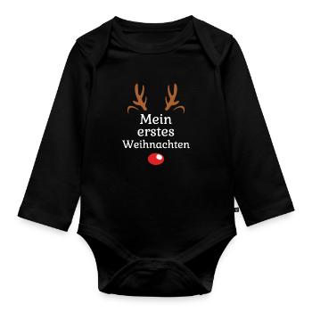 mein erstes Weihnachten Rentier - Baby Bio-Langarm-Body - Schwarz - Vorne