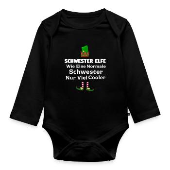 Schwester Elfe Geschwister Geschenk - Baby Bio-Langarm-Body - Schwarz - Vorne