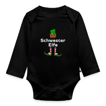 Schwester Elfe Geschwister Geschenk - Baby Bio-Langarm-Body - Schwarz - Vorne