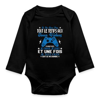 Je ne joue pas tout le temps aux jeux vidéos - Body Bébé bio manches longues - noir - Devant