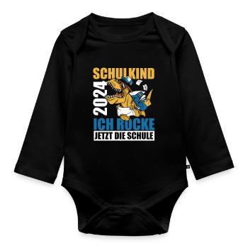 Schulanfang 2024 Dino Dinosaurier Einschulung Schu - Baby Bio-Langarm-Body - Schwarz - Vorne
