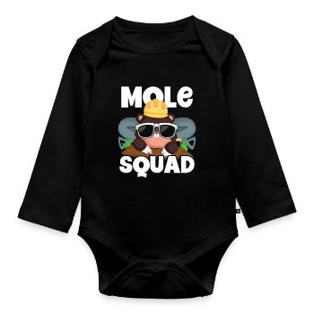 Mole troop with sunglasses - Organic Longsleeve Baby Bodysuit - black - Front