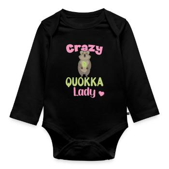 Crazy Quokka Lady / Grinsendes Quokka - Organic Longsleeve Baby Bodysuit - black - Front