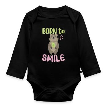 Né pour sourire / Sourire Quokka - Body Bébé bio manches longues - noir - Devant