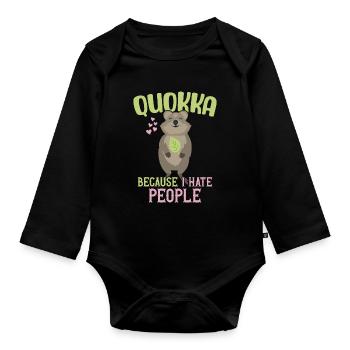 Quokka - Parce que je déteste les gens / Sourire Quokka - Body Bébé bio manches longues - noir - Devant