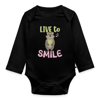 Vivre pour sourire - Sourire Quokka - Body Bébé bio manches longues - noir - Devant
