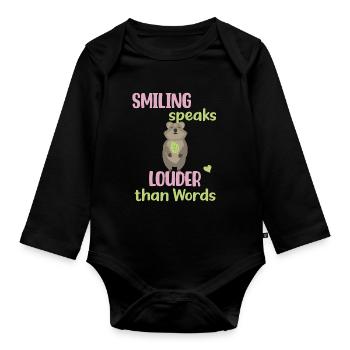 Smiling speaks louder than Words - Süßes Quokka - Organic Longsleeve Baby Bodysuit - black - Front