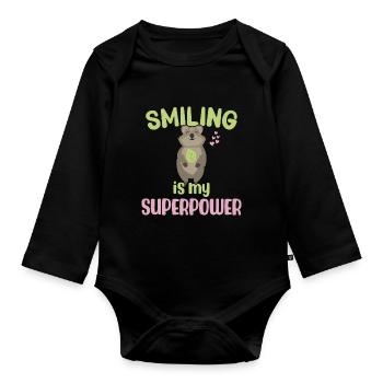 Smiling is my Superpower - Grinning Quokka - Organic Longsleeve Baby Bodysuit - black - Front