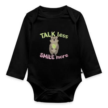 Talk less - Smile more / Grinning Quokka - Organic Longsleeve Baby Bodysuit - black - Front