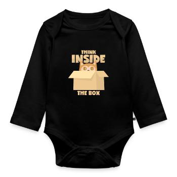 Cat: "Think Inside The Box" - Organic Longsleeve Baby Bodysuit - black - Front